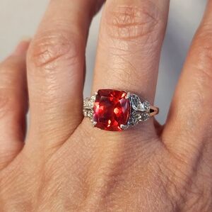 VTG 4.32cts Salmon Quartz 925 Butterfly Floral Motif Ring Sz 8